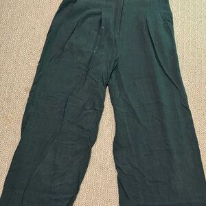 Dark Green Wide-Leg Pants